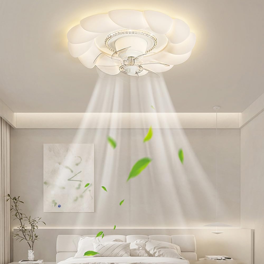 Mid Century Modern Ceiling Fan with Light Flush Mount Dimmable LED Ceiling Fan Light with Remote Reversible Fan 360° Oscillating Fan Light for Girls Bedroom Kitchen Living Room Dining Room