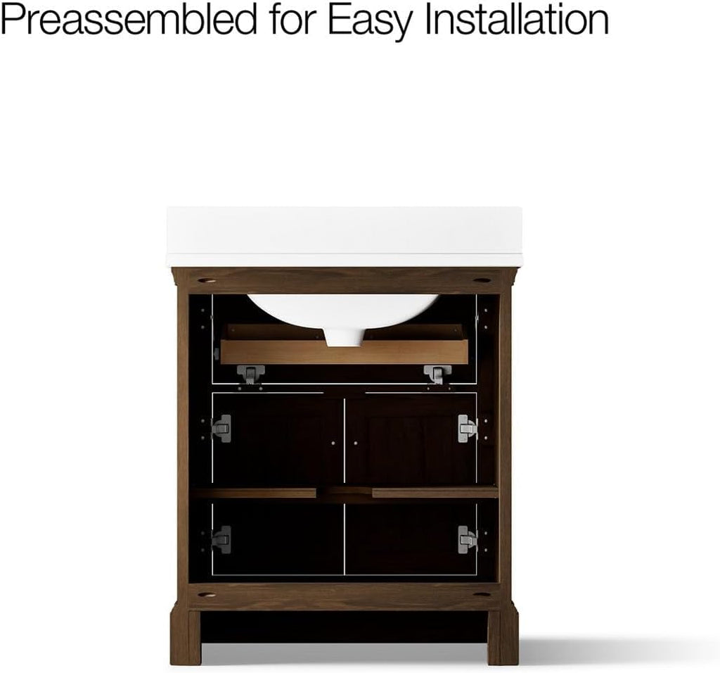 Kohler 29260-BD1-DAK Charlemont 30 in. Bathroom Vanity Cabinet with Sink and Quartz top, Draper Oak