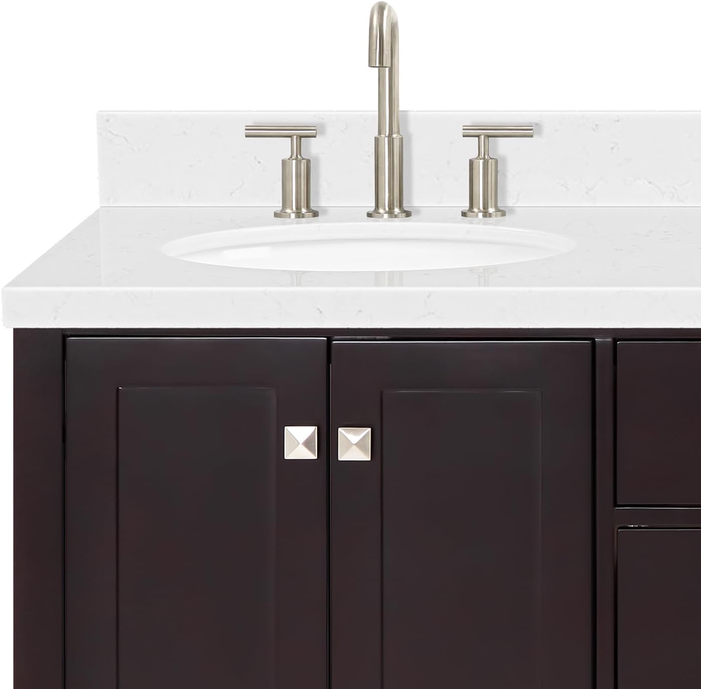ARIEL Cambridge 66-inch Bathroom Vanity with Sink,Solid Wood, 1.5-inch Carrara White Quartz Countertop & Backsplash, Double Oval Porcelain Sink, 4 Soft Closing Doors, 6 Dovetail Drawers, Espresso