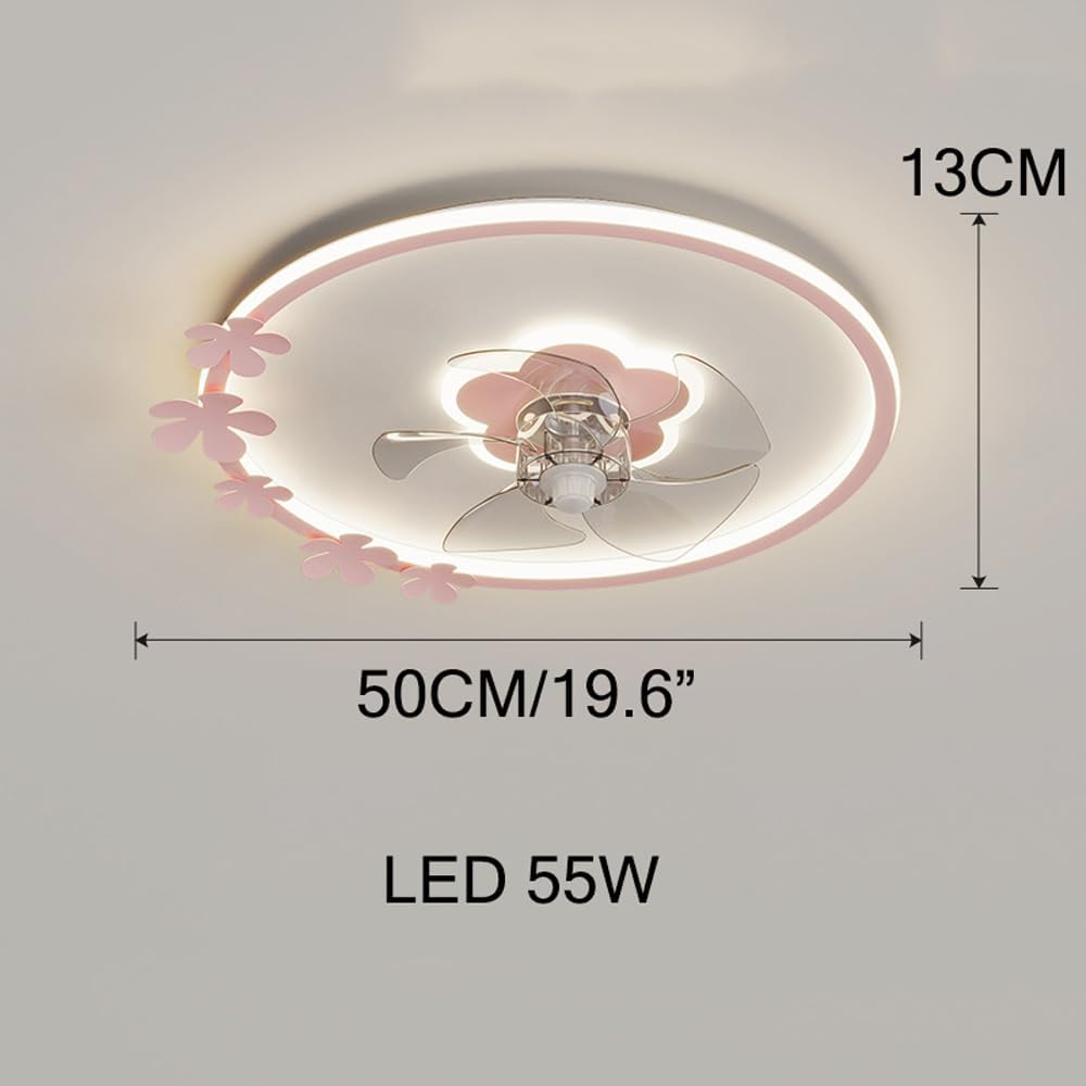 20' Pink Flush Mount Ceiling Fan with Lights Remote Control Girls Ceiling Fan with Lights for Bedroom Flower Shape Timing Dimmable LED Ceiling Fan Light for Kids Room Children Nursery