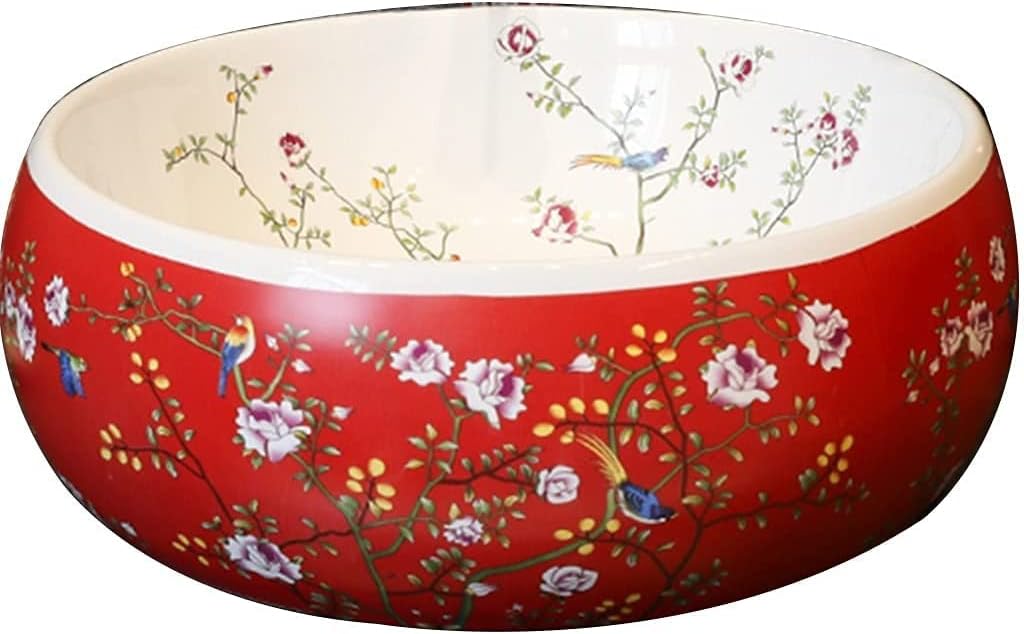 Bathroom Bar Vanity Vessel Sinks Above Counter Vanity Sink Tops Chinese Ceramic Lowes Bathroom Vanities Individual Flower and Bird Art Basin,42 * 15Cm,Redset,42 * 15cm