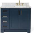 ARIEL 42' Gray Single Bathroom Vanity with Rectangular Sink, 1.5' Edge Pure White Quartz Countertop, Solid Wood Frame, 2 Soft-Closing Doors, 4 Dovetail Drawers, Satin Nickel