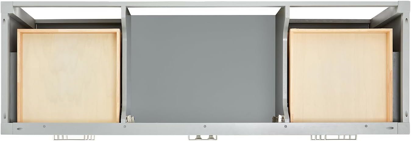 ARIEL Cambridge 66-inch Bathroom Vanity with Sink,Solid Wood, 1.5-inch Pure White Quartz Countertop & Backsplash, Single Rectangular Porcelain Sink, 2 Soft Closing Doors, 9 Dovetail Drawers, Grey