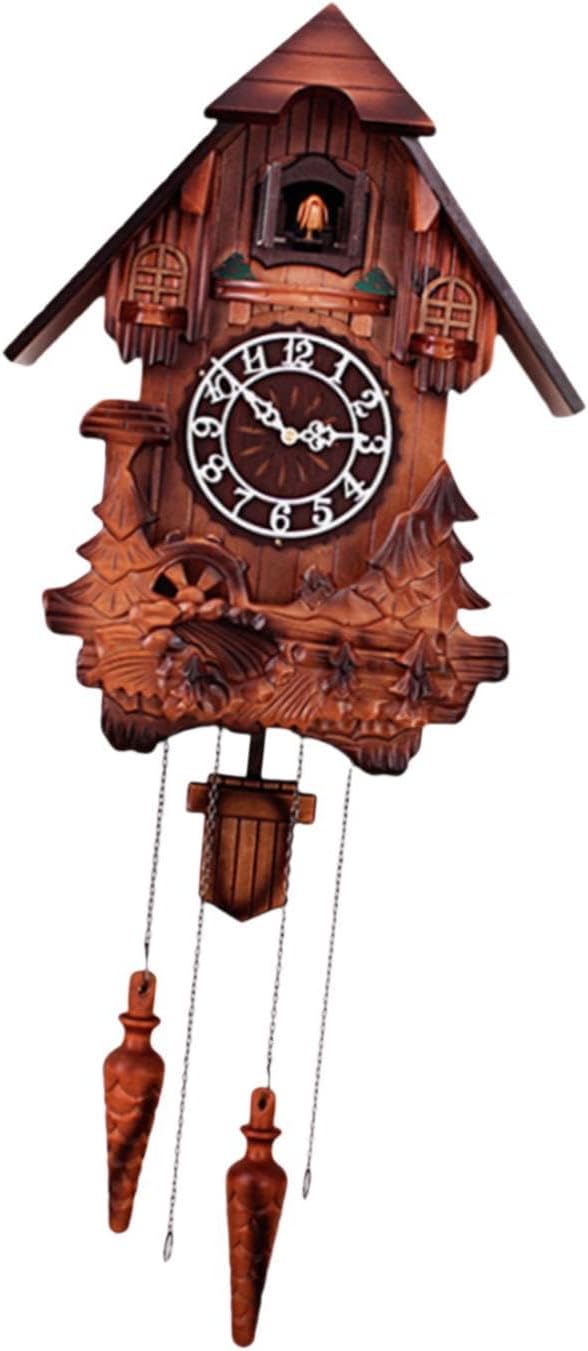 Cuckoo Clock Pendulum Clock Gift Home Decor Hand Carved Wall Clock Hourly Chime for Living Room Restaurant Hotel Cafe Bedroom, Style A(Style C)