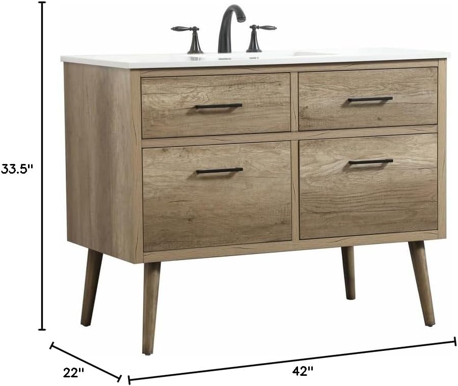42' Bathroom Vanity, Engineered Wood (MDF/Laminate), Yellow/Light Wood