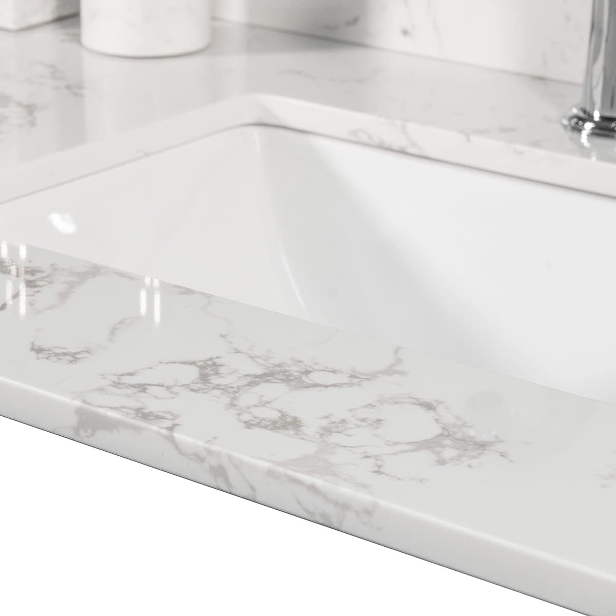 43 Inch Marble Vanity Top with Sink, Engineered Stone Vanity Sink Top with Undermount Ceramic Sink & Backsplash, Single Hole Countertops for Bathroom (Carrara White)