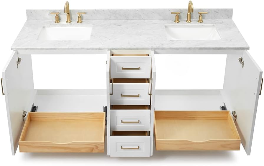 ARIEL Taylor 73 in. Double Rectangle Sink Vanity with Carrara White Marble Countertop in White
