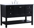 Pemberly Row Contemporary 48' Freestanding Bathroom Vanity, Solid Poplar Wood, Black Finish, Italian White Marble Top with Undermount Porcelain Sink, Soft-Close Drawers, Spacious Storage for Bathroom