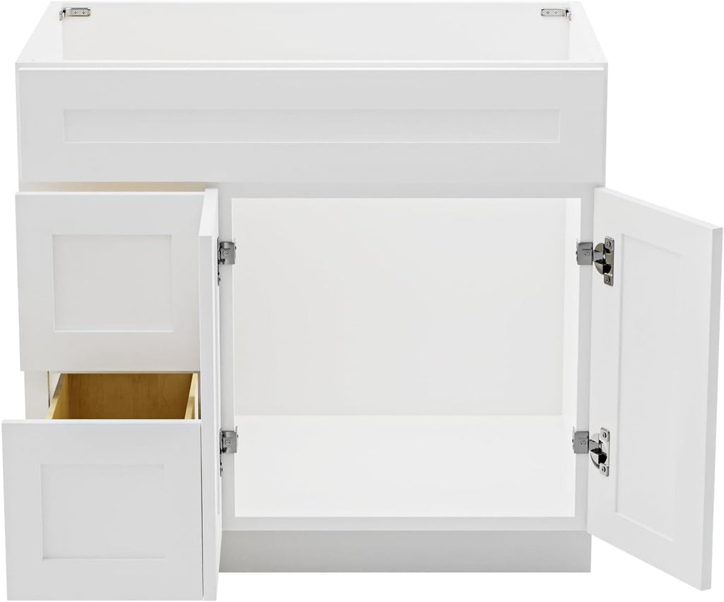 KitchenMan Bathroom Vanity 36 Inch Unassembled Bathroom Sink Cabinet with 2 Shaker Drawers and Vanity for Bathroom, White (Handles and Sink Basin Not Included)