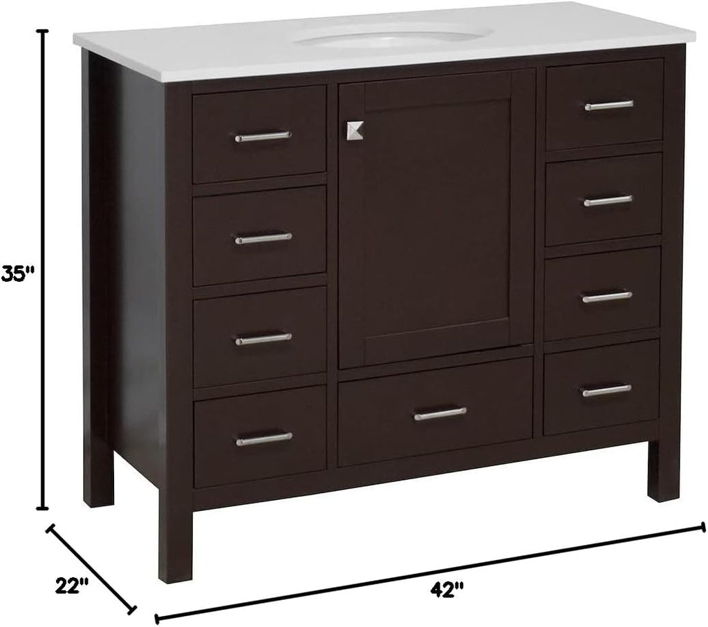 Horizon 42-inch Bathroom Vanity (Engineered White/Chocolate): Includes Chocolate Cabinet with Engineered White Countertop and White Ceramic Sink