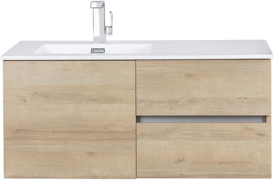 Cutler Kitchen and Bath Beachwood 42 in. W x 18.25 in. D x 20 in. H Single Sink Wall Mounted Bathroom Vanity in Organic with Cultured Marble Top