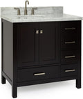 ARIEL Cambridge 36-inch Bathroom Vanity with Sink,Solid Wood, 1.5-inch Italian Carrara Marble Countertop & Backsplash, Single Oval Porcelain Sink, 2 Soft Closing Doors, 5 Dovetail Drawers, Espresso