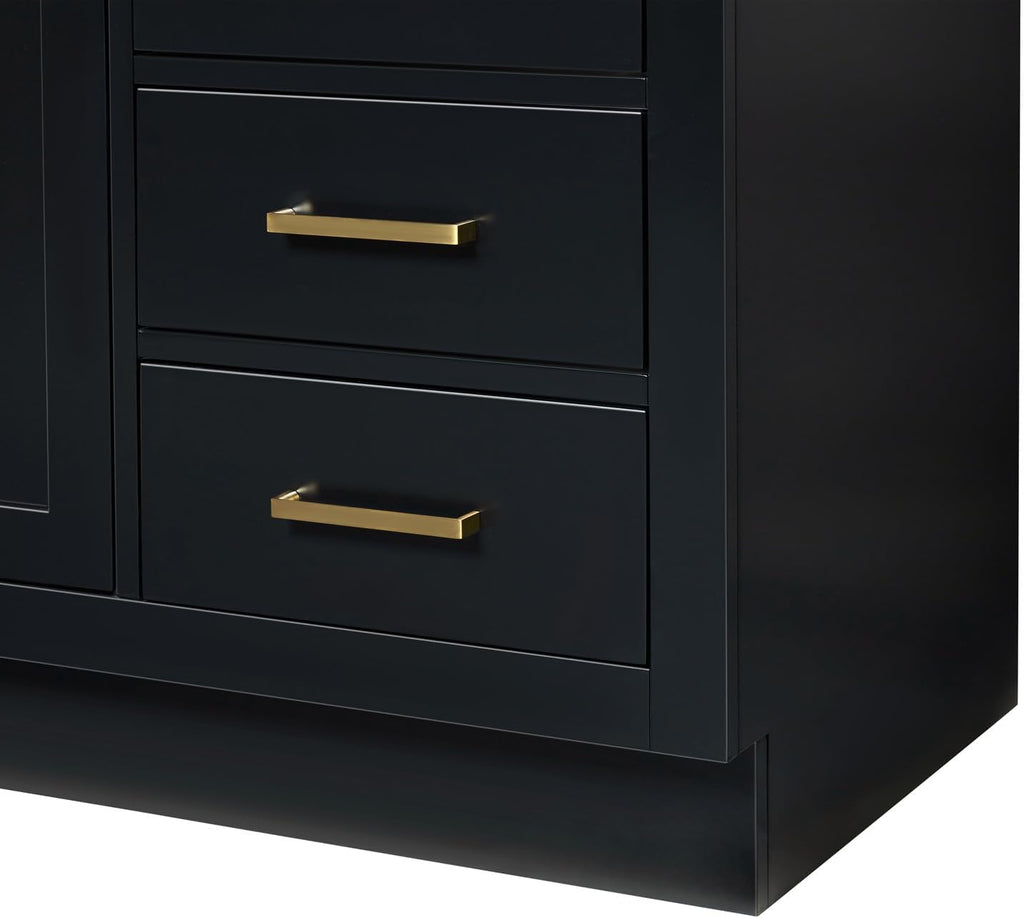 ARIEL Hepburn 60-inch Bathroom Vanity with Sink,Solid Wood, 1.5-inch Italian Carrara Marble Countertop, Single Rectangular Porcelain Sink, 2 Soft Closing Doors, 9 Dovetail Drawers, Black