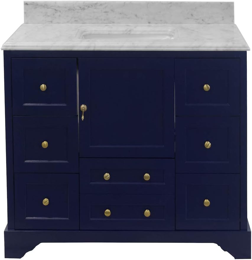 Kitchen Bath Collection Madison 42-inch Bathroom Vanity (Carrara/Royal Blue): Includes Royal Blue Cabinet with Authentic Italian Carrara Marble Countertop and White Ceramic Sink