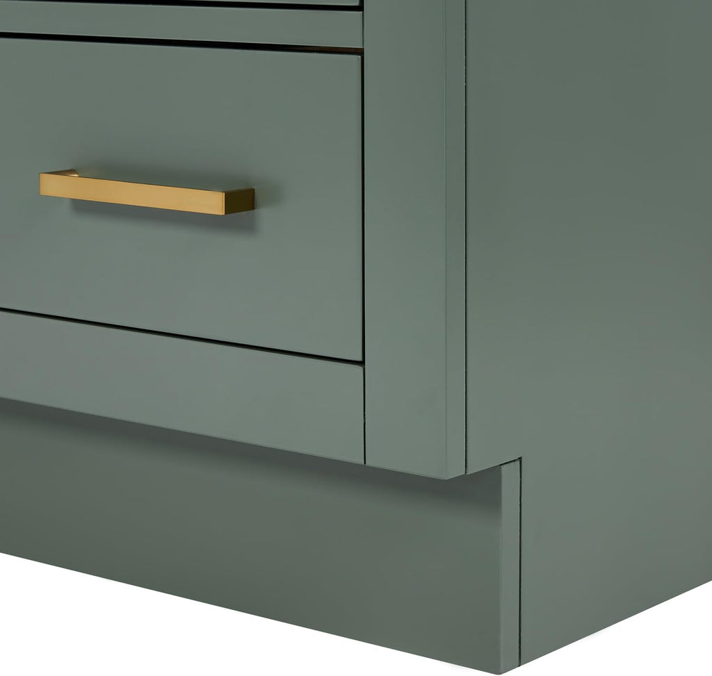 DKB Isabella 42-inch Vintage Green Bathroom Vanity with Center Oval Single Sink, Carrara White Quartz Countertop & Backsplash, Solid Wood Frame, Soft-Closing & Dovetail Drawers