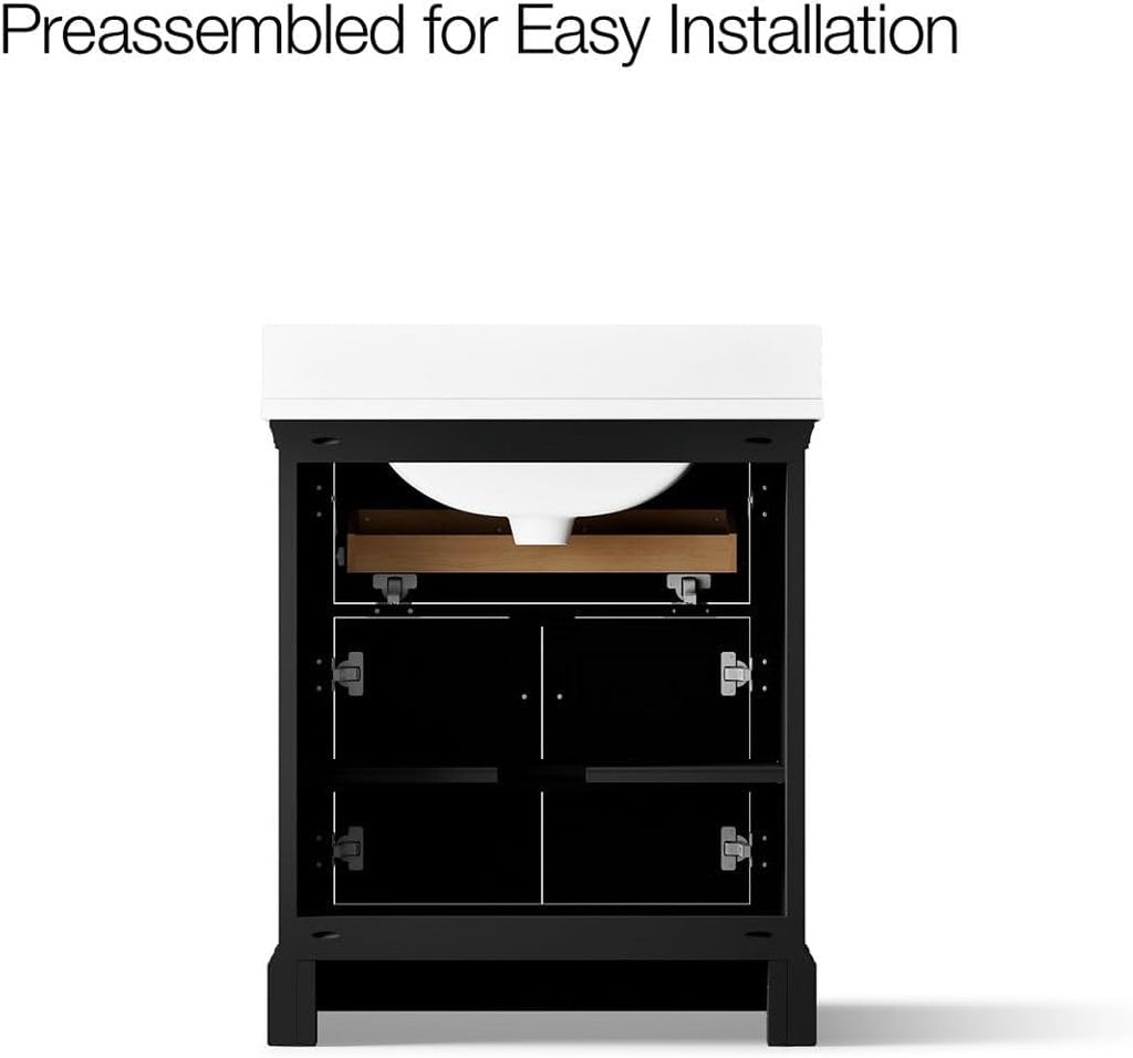 Kohler Charlemont 30' Bathroom Vanity Cabinet with White Sink and Quartz Top, Modern Bathroom Storage, Dark Warm Grey, K-29260-BD1-DWG