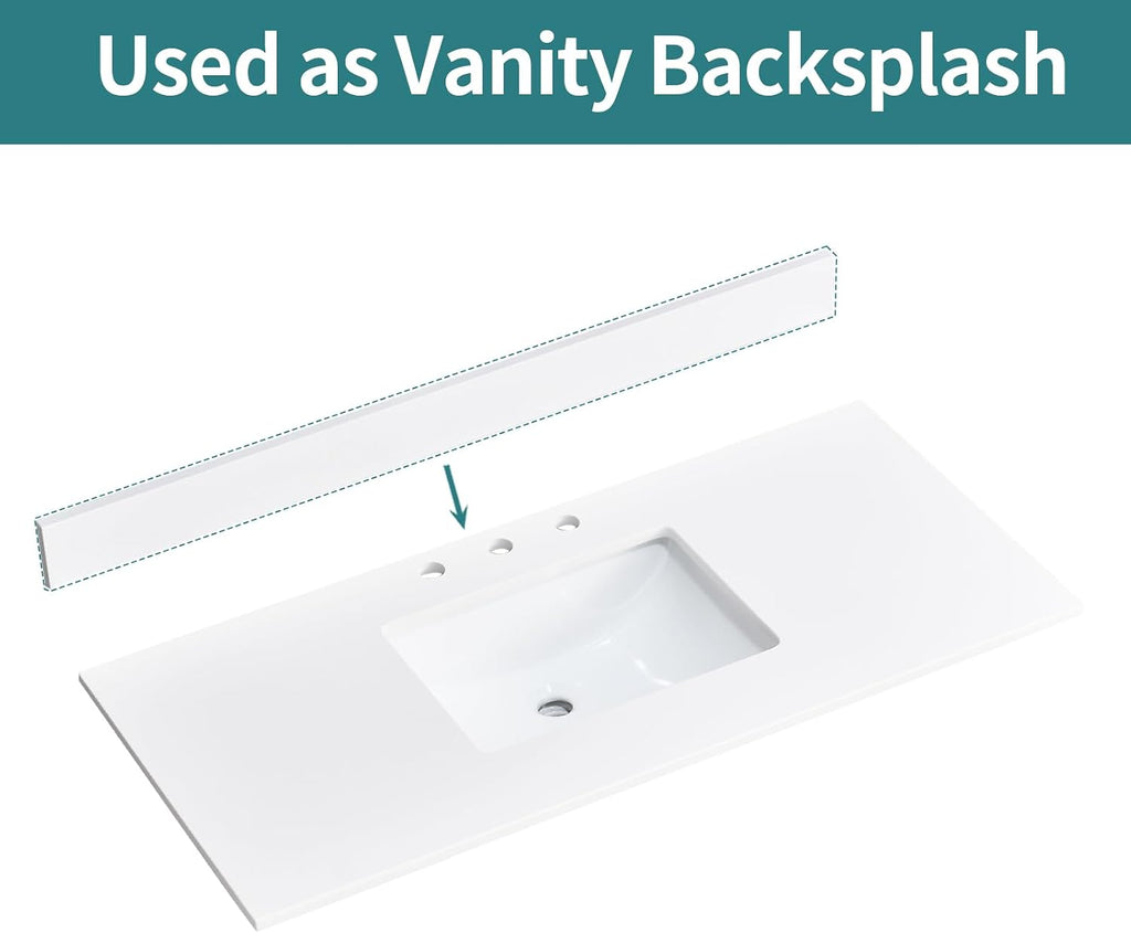 42 Inch Backsplash in Pure White, Quartz Backsplash for Bathroom Vanity Sink Top, 42 in. W x 4 in. H Universal Bathroom Vanity Backsplashes
