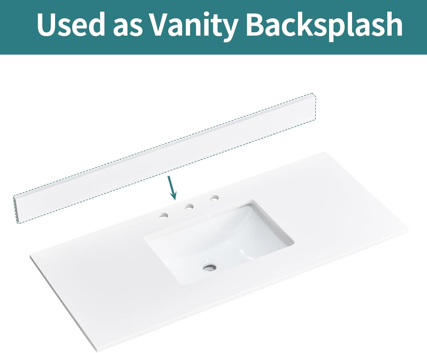 42 Inch Backsplash in Pure White, Quartz Backsplash for Bathroom Vanity Sink Top, 42 in. W x 4 in. H Universal Bathroom Vanity Backsplashes