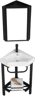 Bathroom Pedestal Sink, Corner Bathroom Vanity Sink with Stainless Steel Storage Stand, Triangular Ceramic Basin Top Console Sink Freestanding Sink with Faucet & Drain an(D 47CM)