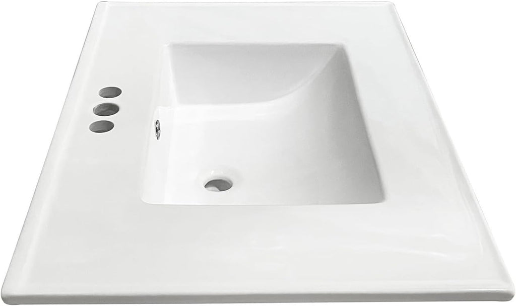 Kingston Brass LBT31227W34 Continental 31-Inch Ceramic Vanity Sink Top (4' Faucet Drillings) in White