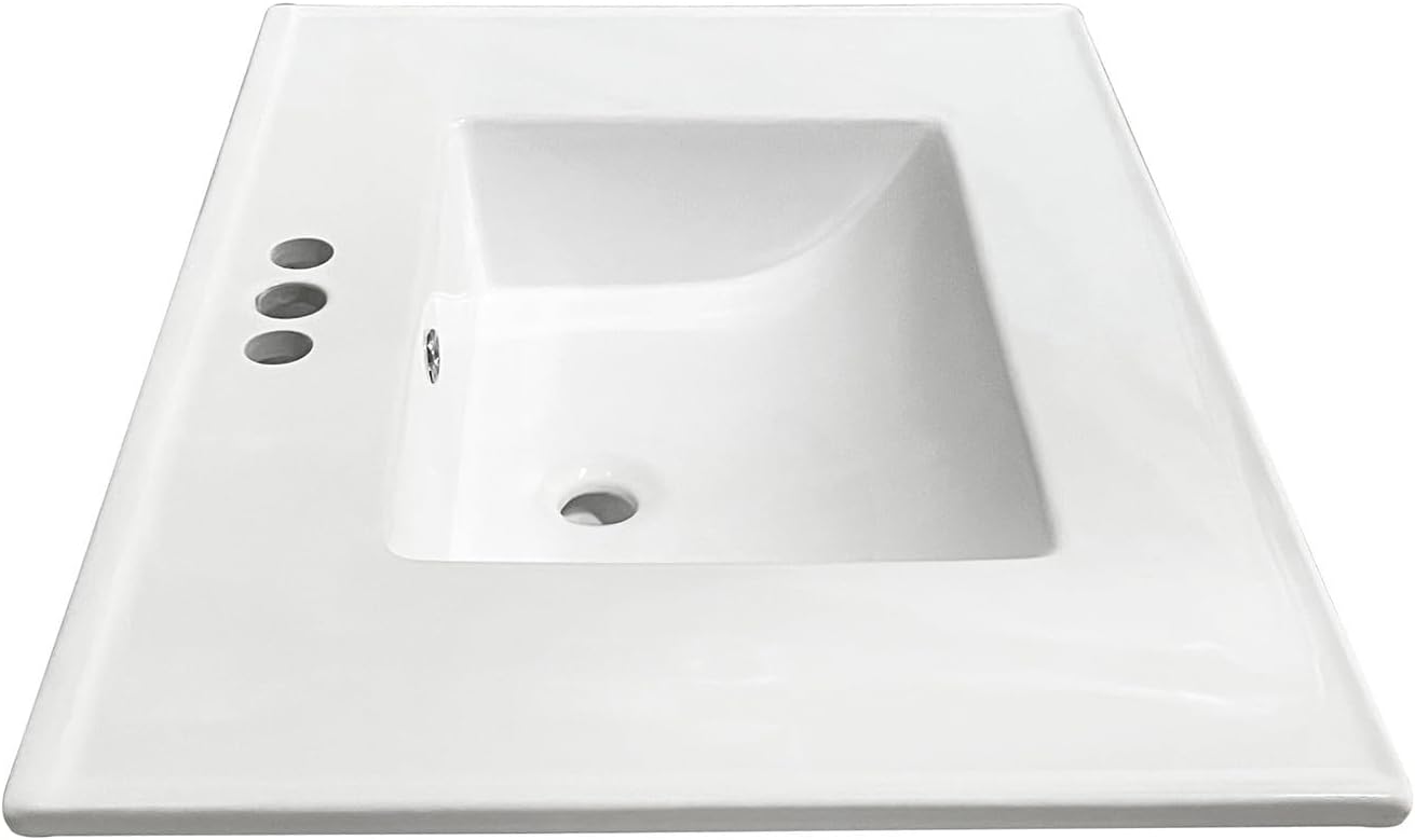 Kingston Brass LBT31227W34 Continental 31-Inch Ceramic Vanity Sink Top (4' Faucet Drillings) in White