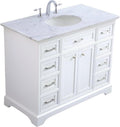 Pemberly Row Contemporary 42' Single Bathroom Vanity, Italian Carrara Marble Top, White Finish, Solid Wood and MDF Base, Porcelain Undermount Sink, Soft Close Drawers, Freestanding Vanity for