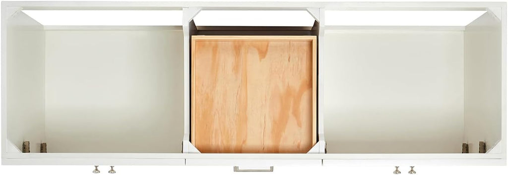 DKB Bradford 66-Inch White Double Bathroom Vanity, 1.5-Inch Pure White Quartz Countertop & Backsplash, Double Oval Undermount Sinks, 2 Soft Closing Doors, 3 Dovetail Drawers, Toe Kick, Brushed Nickel