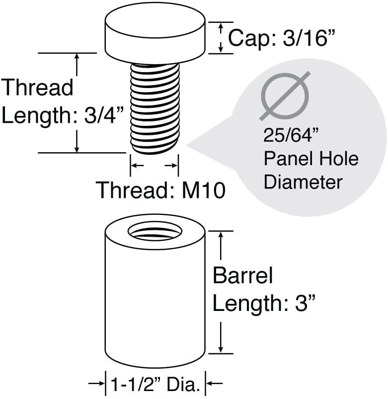 Stainless Steel Standoff 1-1/2 Inch Diameter x 3 Inch Barrel Length Brushed Finish for PVC, Glass and Acrylic Sign Stand Off Wall Anchors and Screws 48 Piece Small Commercial Pack