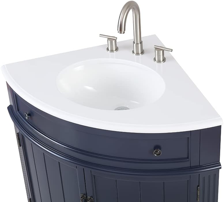 24 inch Triadsville Small Corner Bathroom Vanity with Sink and White Quartz top (Navy Blue)