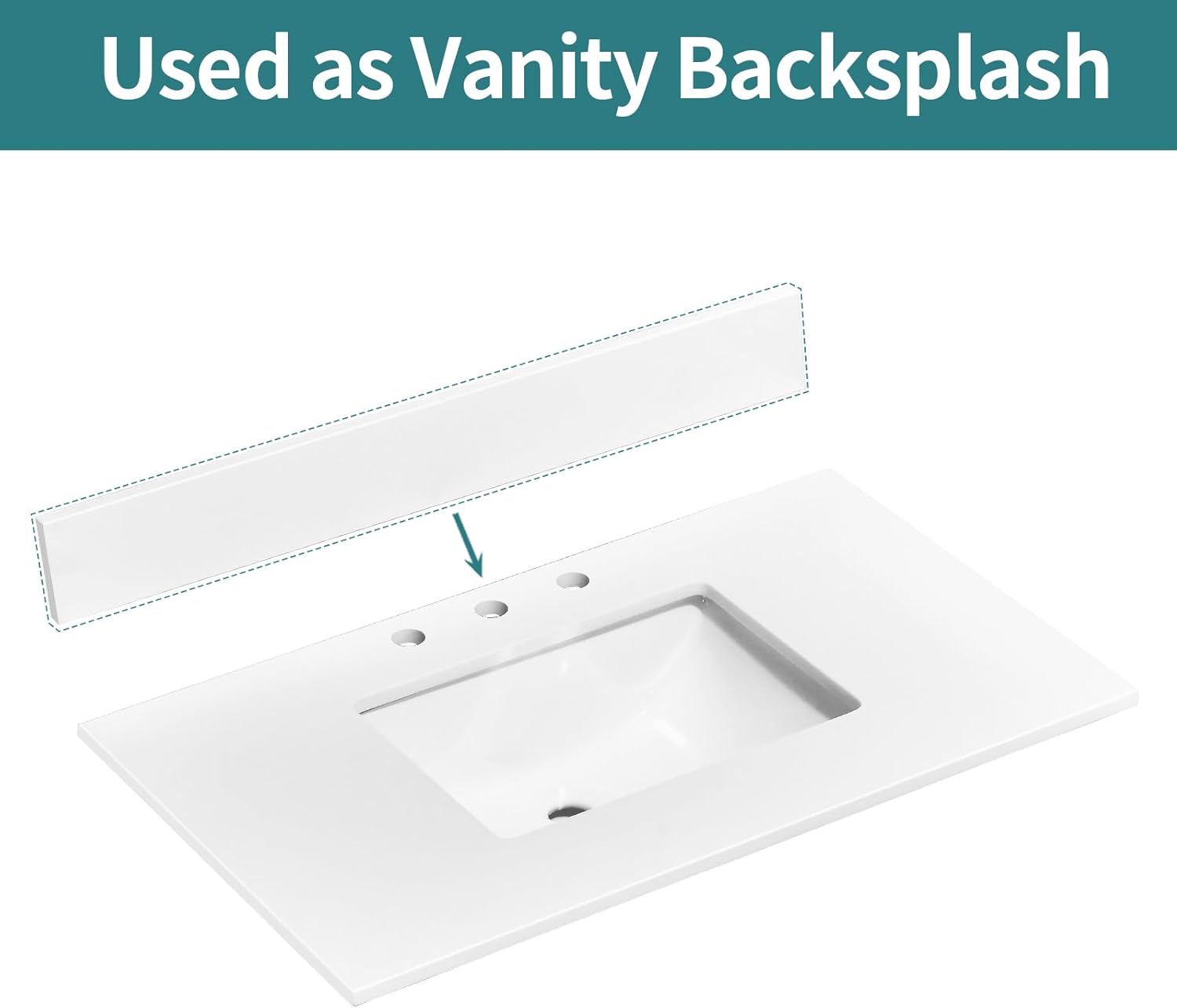 36 Inch Backsplash in Pure White, Quartz Backsplash for Bathroom Vanity Sink Top, 36 in. W x 4 in. H Universal Bathroom Vanity Backsplashes
