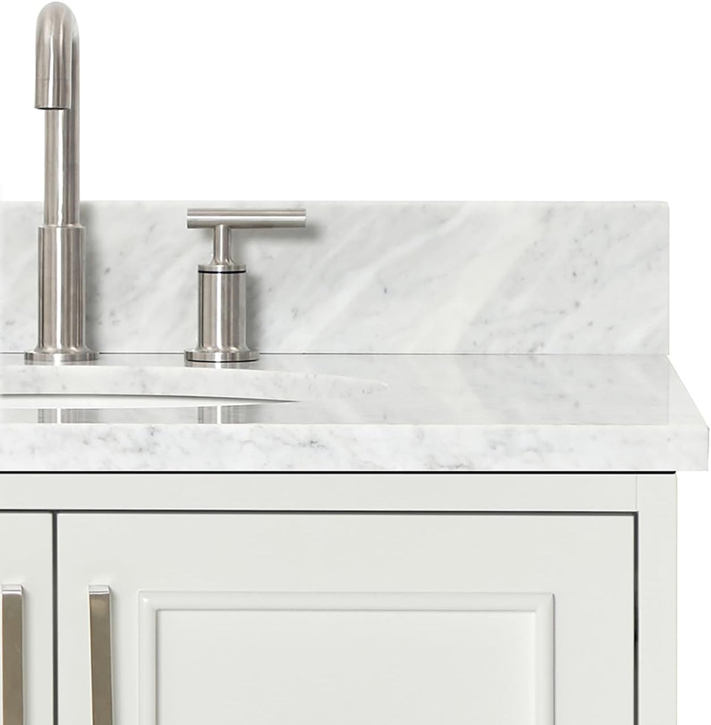 ARIEL Stafford 30-inch Bathroom Vanity with Sink,Solid Wood, 0.75-inch Italian Carrara Marble Countertop & Backsplash, Single Oval Porcelain Sink, 2 Soft Closing Doors, 1 Dovetail Drawers, White