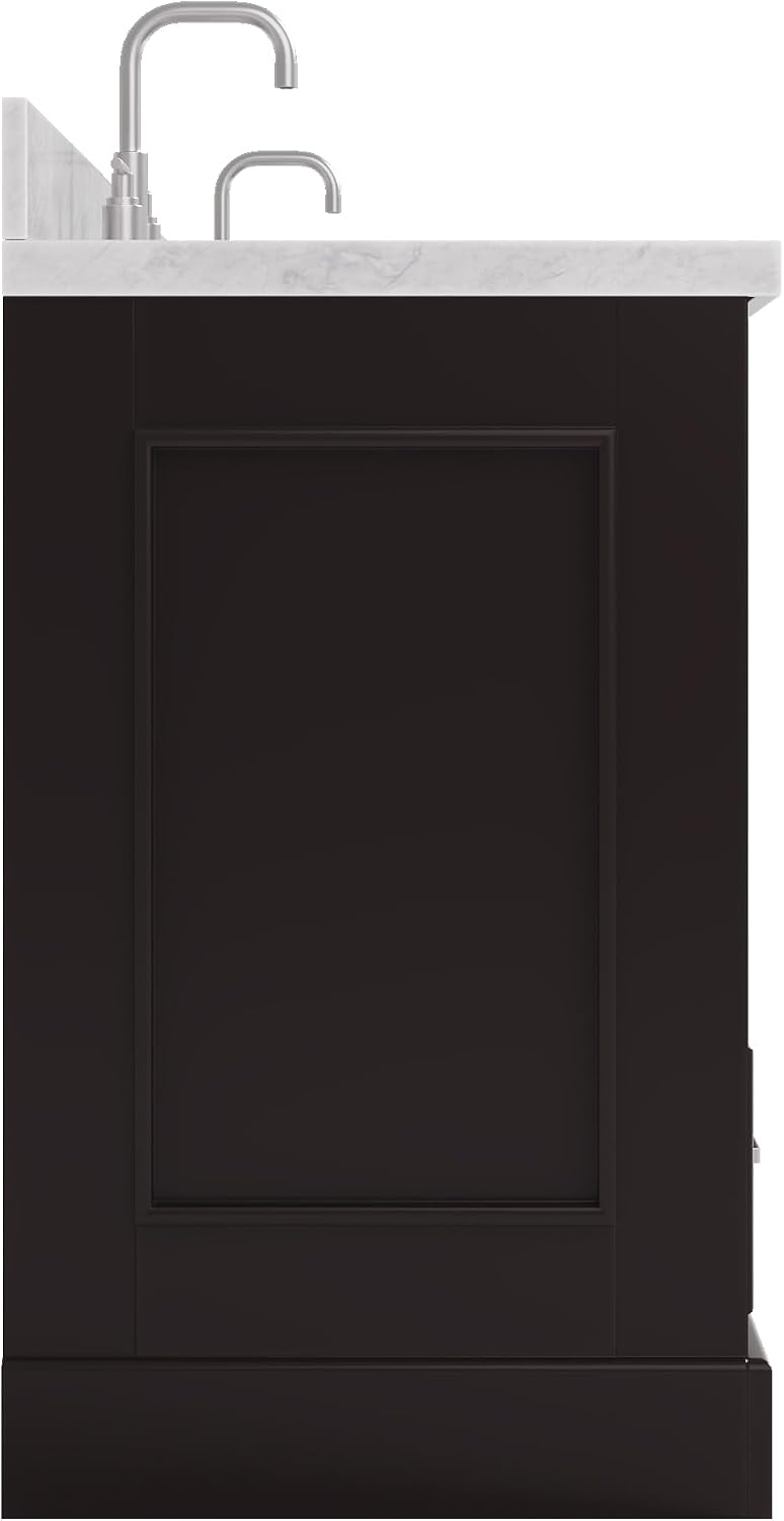 ARIEL Stafford 84-inch Bathroom Vanity with Sink,Solid Wood, 1.5in Italian Carrara Marble Countertop, Double Rectangular Porcelain Sink, 4 Soft Closing Doors, 5 Dovetail Drawers, Espresso