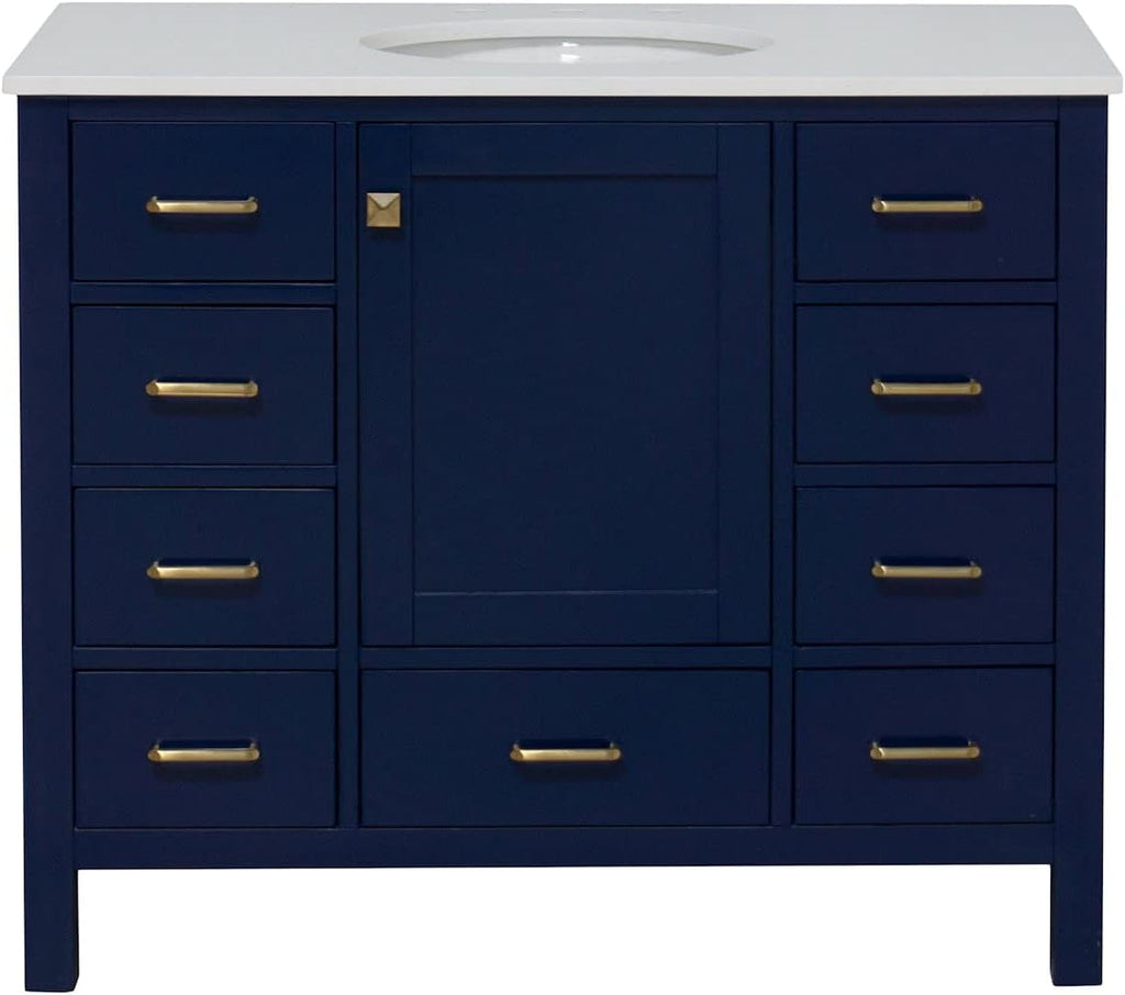 Horizon 42-inch Bathroom Vanity (Engineered White/Royal Blue): Includes Royal Blue Cabinet with Engineered White Countertop and White Ceramic Sink