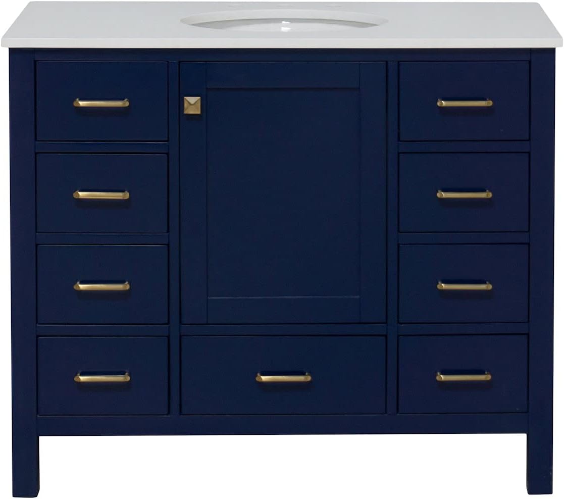 Horizon 42-inch Bathroom Vanity (Engineered White/Royal Blue): Includes Royal Blue Cabinet with Engineered White Countertop and White Ceramic Sink