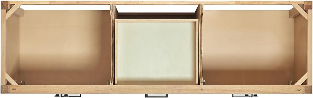 DKB Beckford 72-Inch Oak Double Bathroom Vanity, 1.5-Inch Pure White Quartz Countertop & 4-Inch Backsplash, Rectangle Sinks, 4 Soft Closing Doors, 6 Dovetail Drawers, Matte Black Hardware