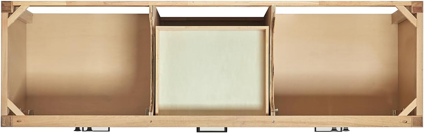 DKB Beckford 72-Inch Oak Double Bathroom Vanity, 1.5-Inch Pure White Quartz Countertop & 4-Inch Backsplash, Rectangle Sinks, 4 Soft Closing Doors, 6 Dovetail Drawers, Matte Black Hardware