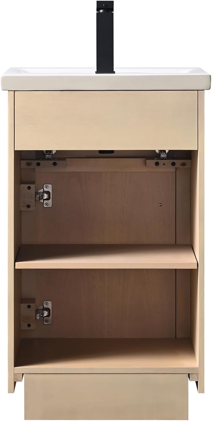 HOMEBEYOND 20 Inch Bathroom Vanity with Single Sink & Ceramic Top, MDF Material Vanity Cabinet with Basin Combo, Soft-Closing Doors, Removable Shelf, Backsplash