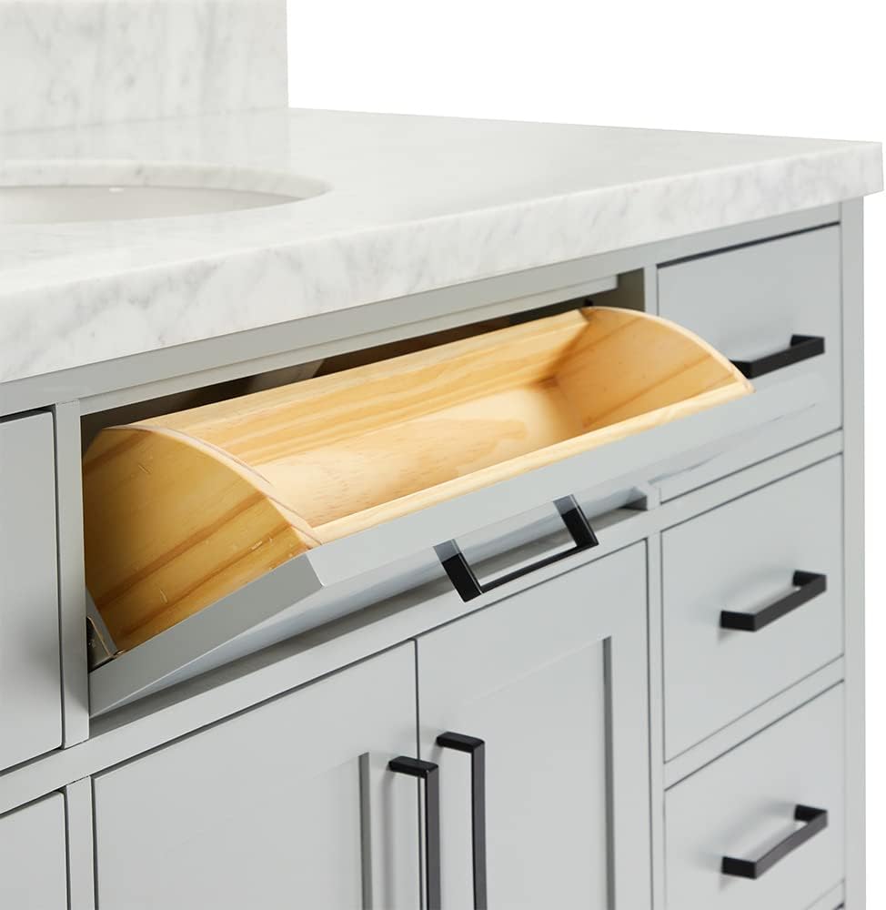 ARIEL Hepburn 54-inch Bathroom Vanity with Sink,Solid Wood, 1.5-inch Italian Carrara Marble Countertop & Backsplash, Single Oval Porcelain Sink, 2 Soft Closing Doors, 9 Dovetail Drawers, Grey