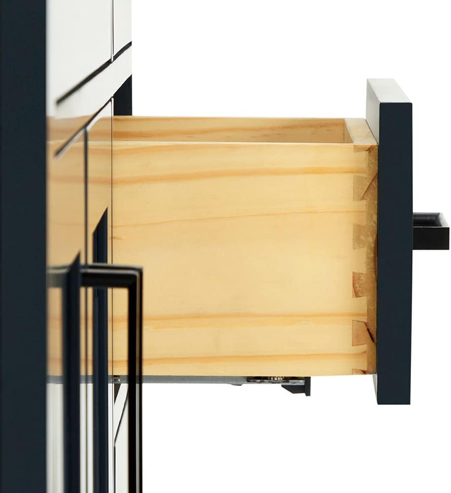 ARIEL Hepburn 43' Inch Left Offset Rectangle Sink Vanity with 1.5' Edge Pure White Quartz Countertop in Midnight Blue