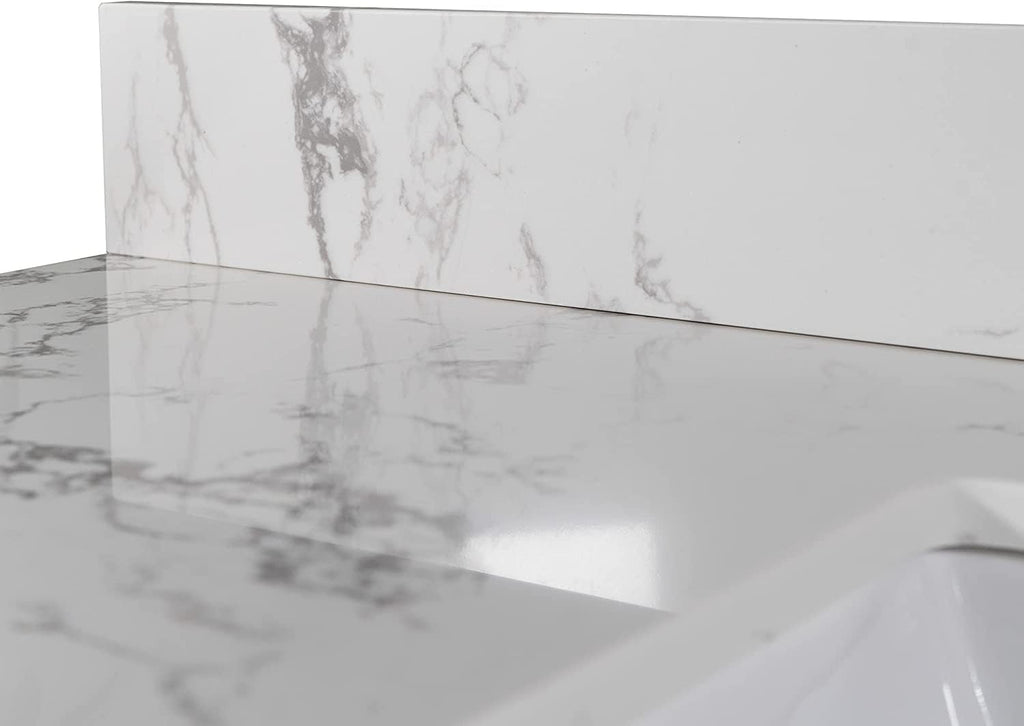 Marble White Stone Vanity Top - 37 Inch Vanity Sink Tops, Gorgeous Counter top with Ceramic Sink & Backsplash for Bathroom Kitchen, No Cabinet