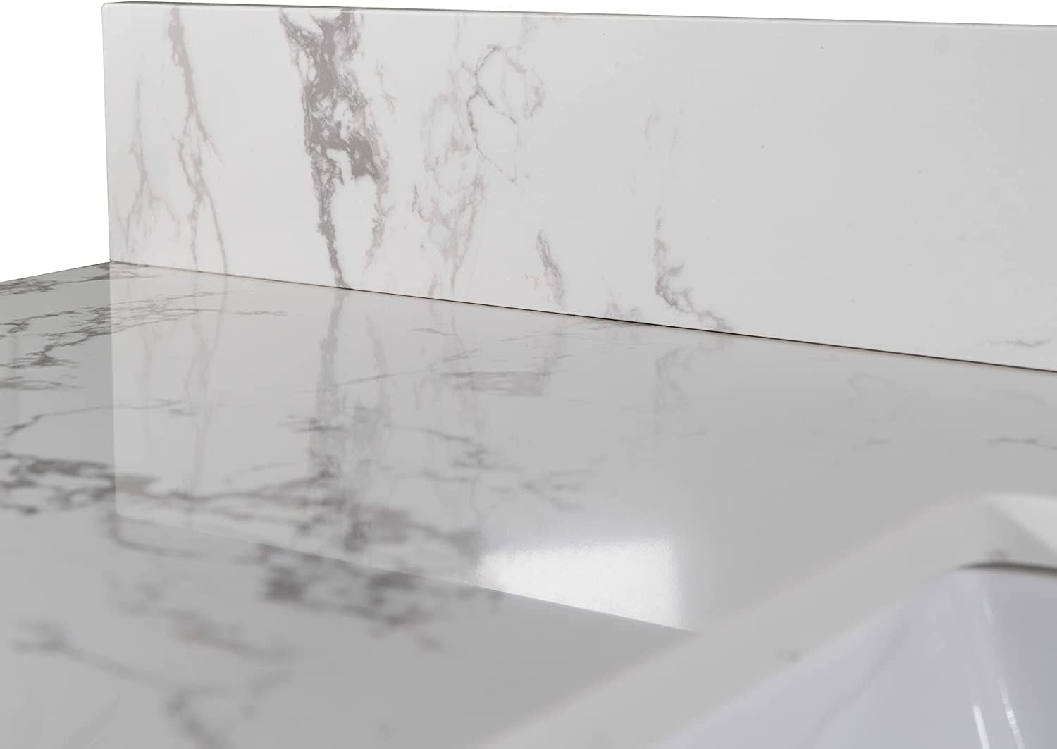 Marble White Stone Vanity Top - 37 Inch Vanity Sink Tops, Gorgeous Counter top with Ceramic Sink & Backsplash for Bathroom Kitchen, No Cabinet