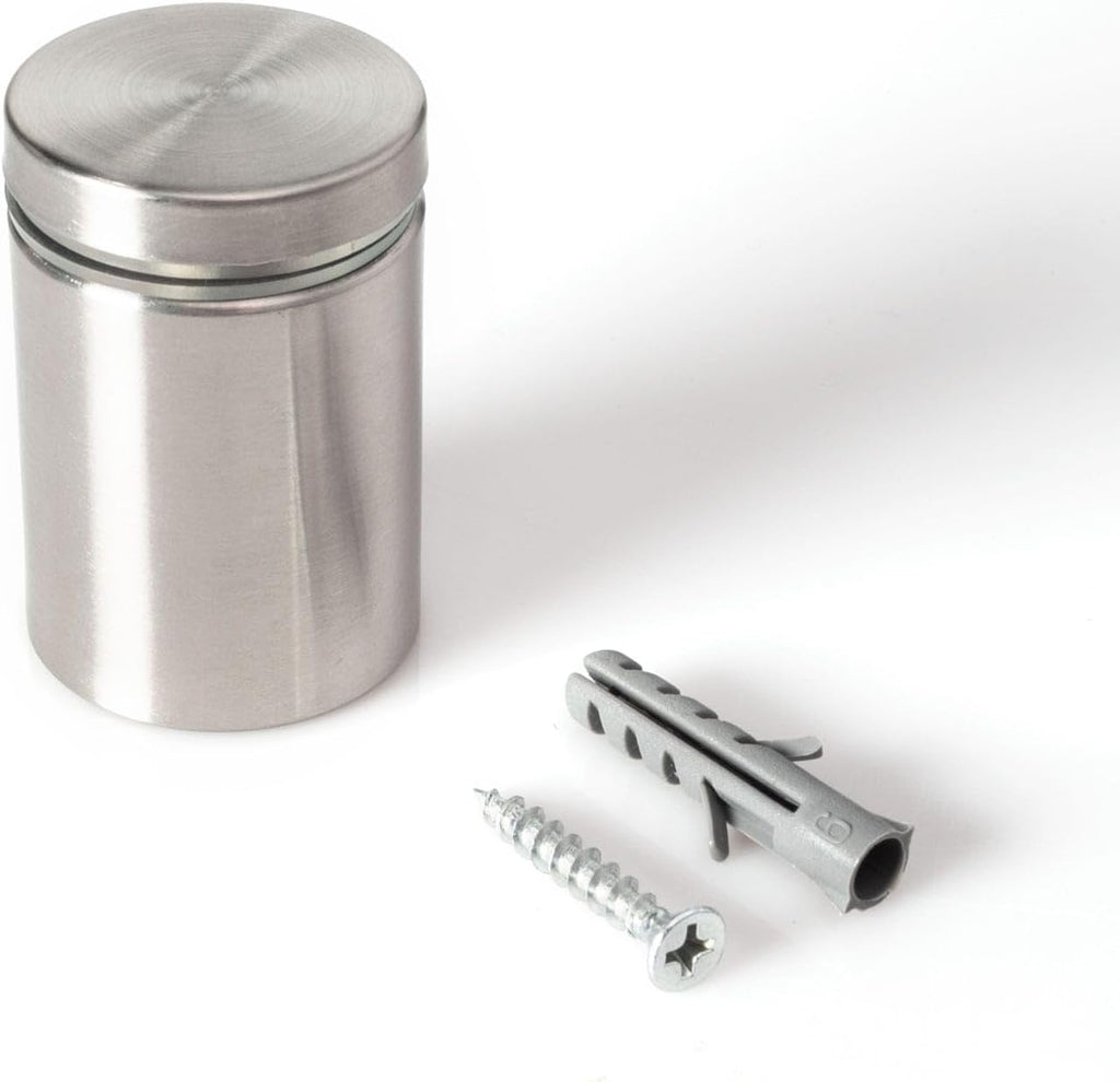 Stainless Steel Standoff 1-1/4 Inch Diameter x 1-1/2 Inch Barrel Length Brushed Finish for PVC, Glass and Acrylic Sign Stand Off Wall Anchors and Screws 100 Piece Commercial Space Pack