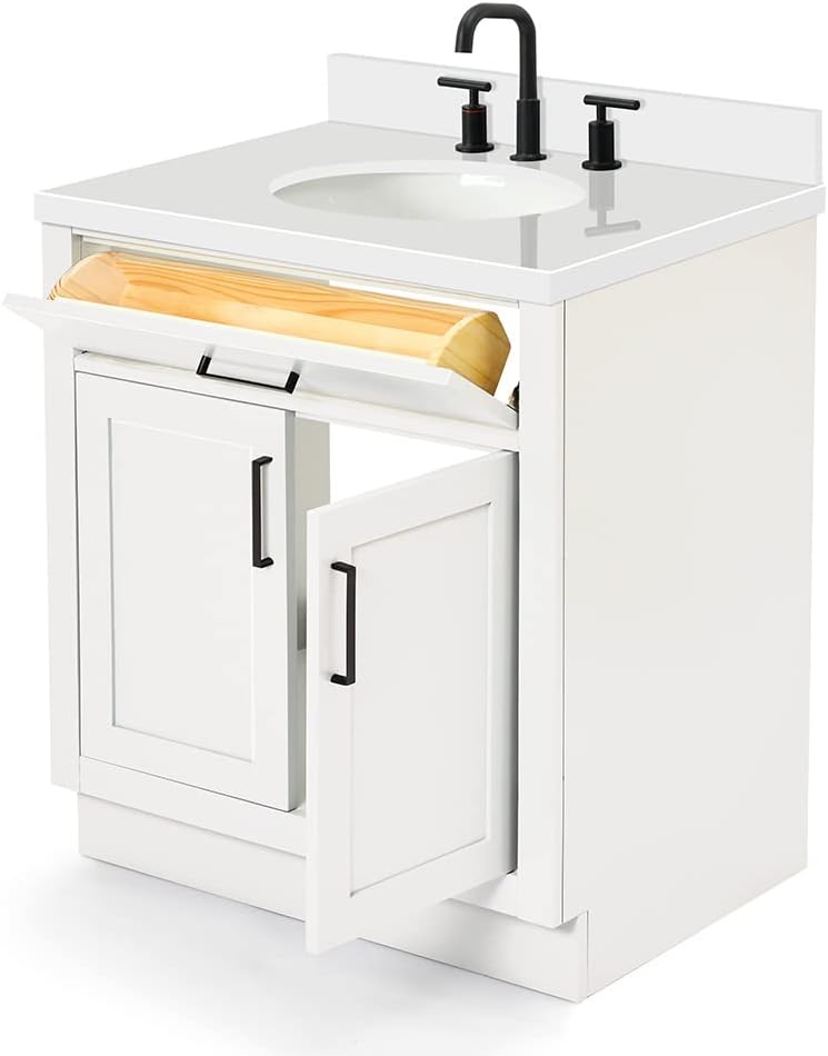 ARIEL Hepburn 30-inch Bathroom Vanity with Sink,Solid Wood, 1.5-inch Pure White Quartz Countertop & Backsplash, Single Oval Porcelain Sink, 2 Soft Closing Doors, 1 Dovetail Drawers, White