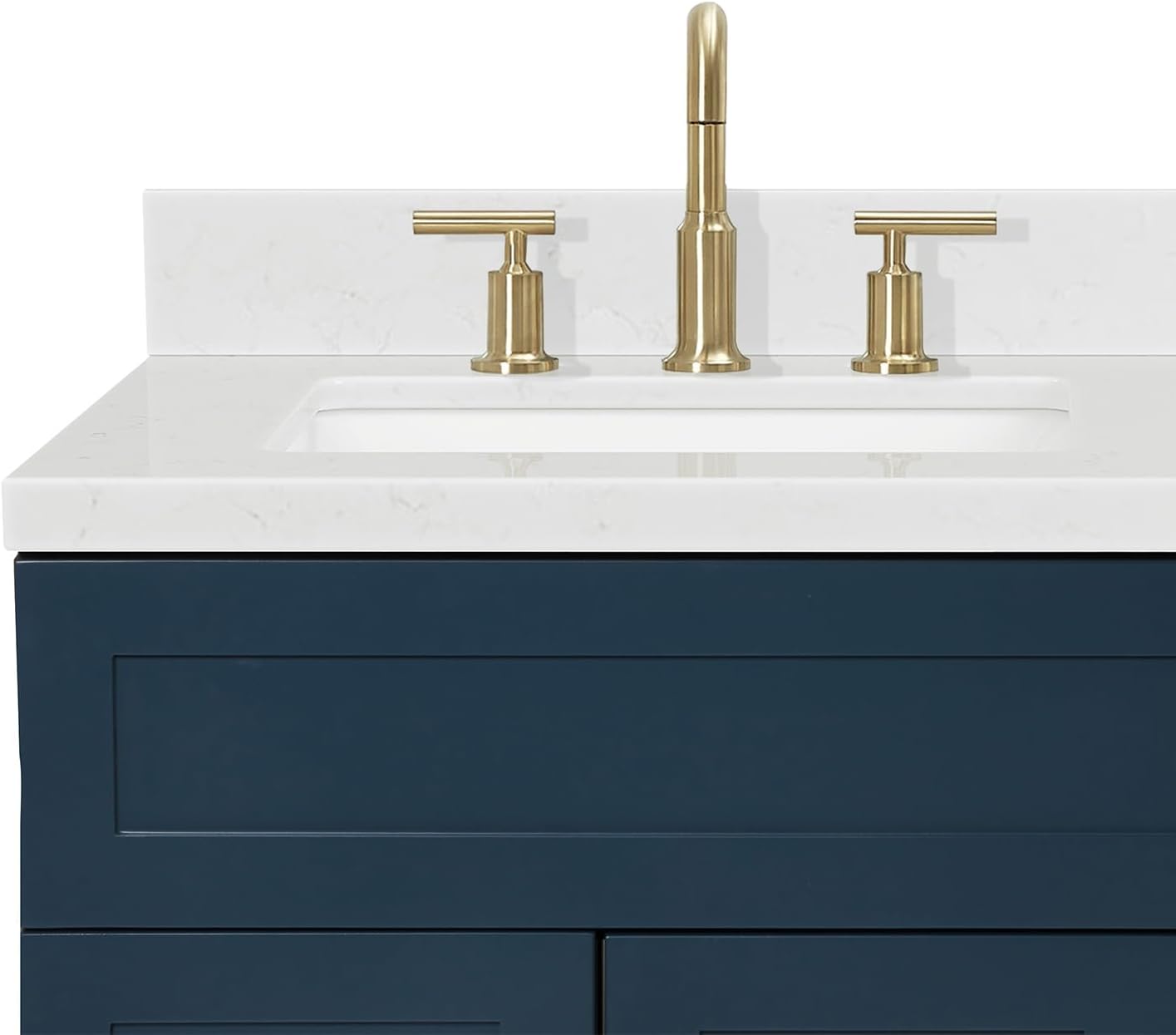 ARIEL Hamlet 42 in. Left Offset Rectangle Sink Bathroom Vanity with Carrara White Quartz Countertop 1.5 Edge in Midnight Blue
