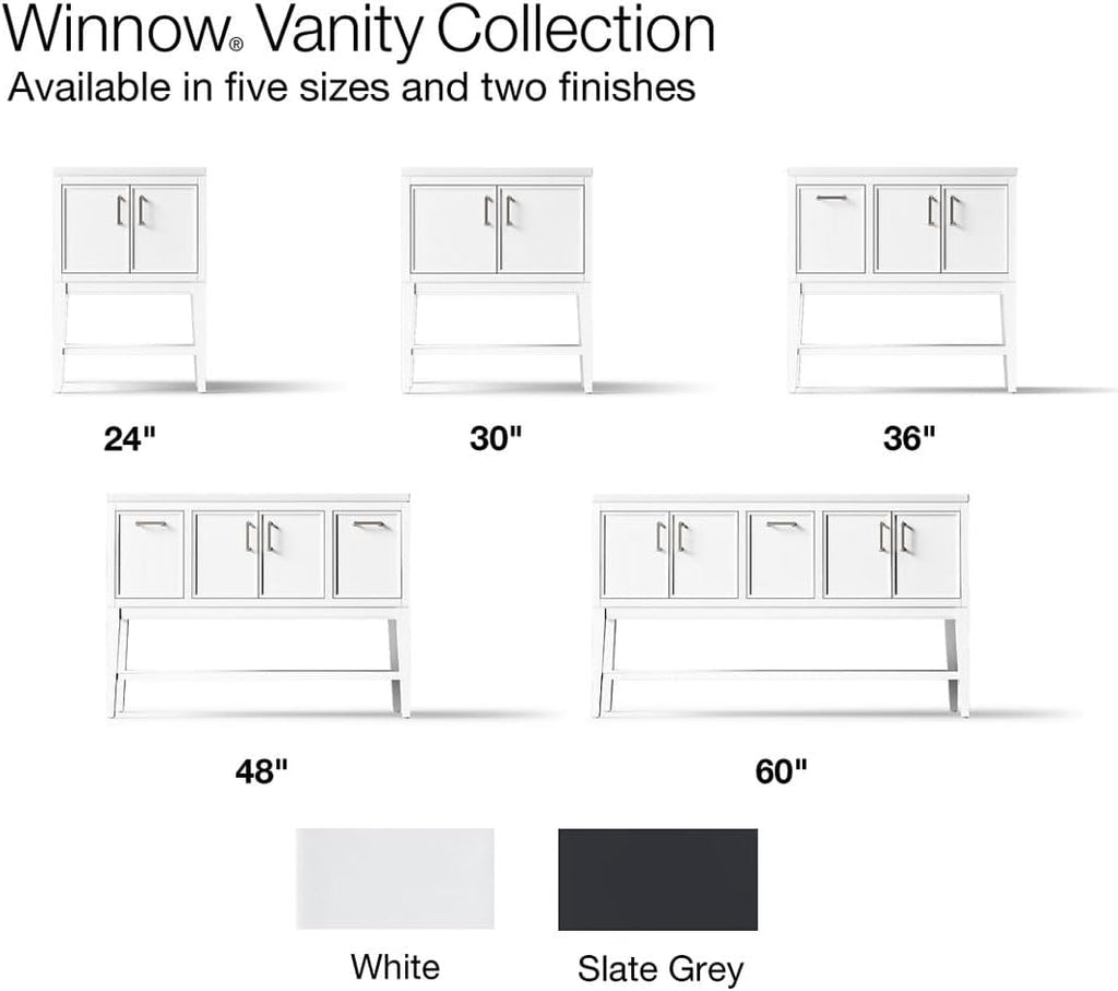 Kohler Winnow 24 Inch Bathroom Vanity Cabinet with White Single Sink and Quartz Top, Modern Bathroom Vanity, White, K-33577-ASB-0