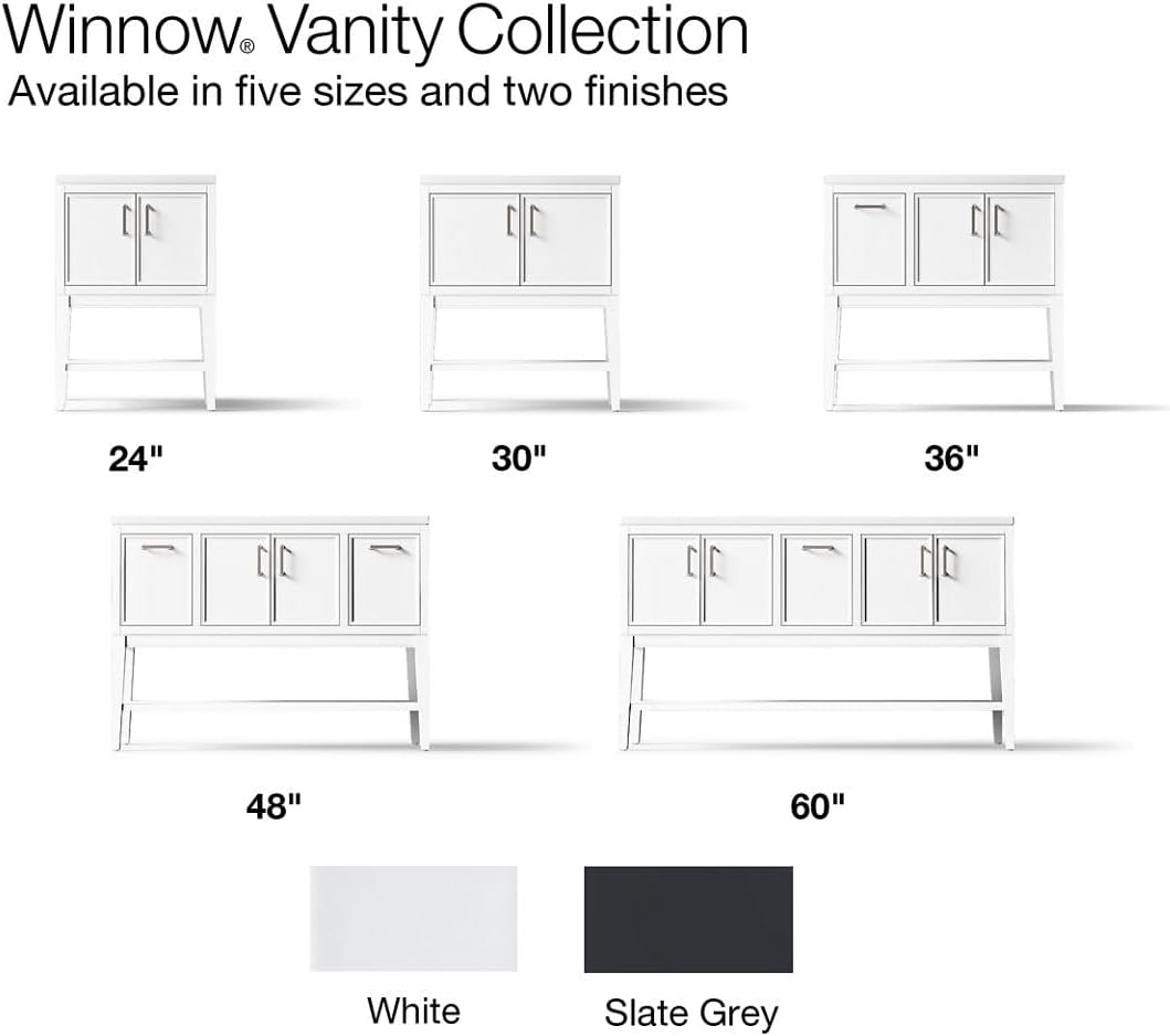 Kohler Winnow 24 Inch Bathroom Vanity Cabinet with White Single Sink and Quartz Top, Modern Bathroom Vanity, White, K-33577-ASB-0