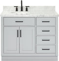 ARIEL Hepburn 43' Inch Left Offset Oval Sink Vanity with 1.5' Edge Carrara White Countertop in Grey