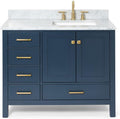 ARIEL Cambridge 43 in. Right Offset Rectangle Single Sink Vanity with Carrara White Marble Countertop in Midnight Blue