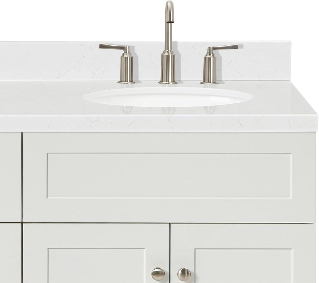 ARIEL Hamlet 66-inch Bathroom Vanity with Sink,Solid Wood, 1.5-inch Carrara White Quartz Countertop & Backsplash, Double Oval Porcelain Sink, 4 Soft Closing Doors, 3 Dovetail Drawers, White