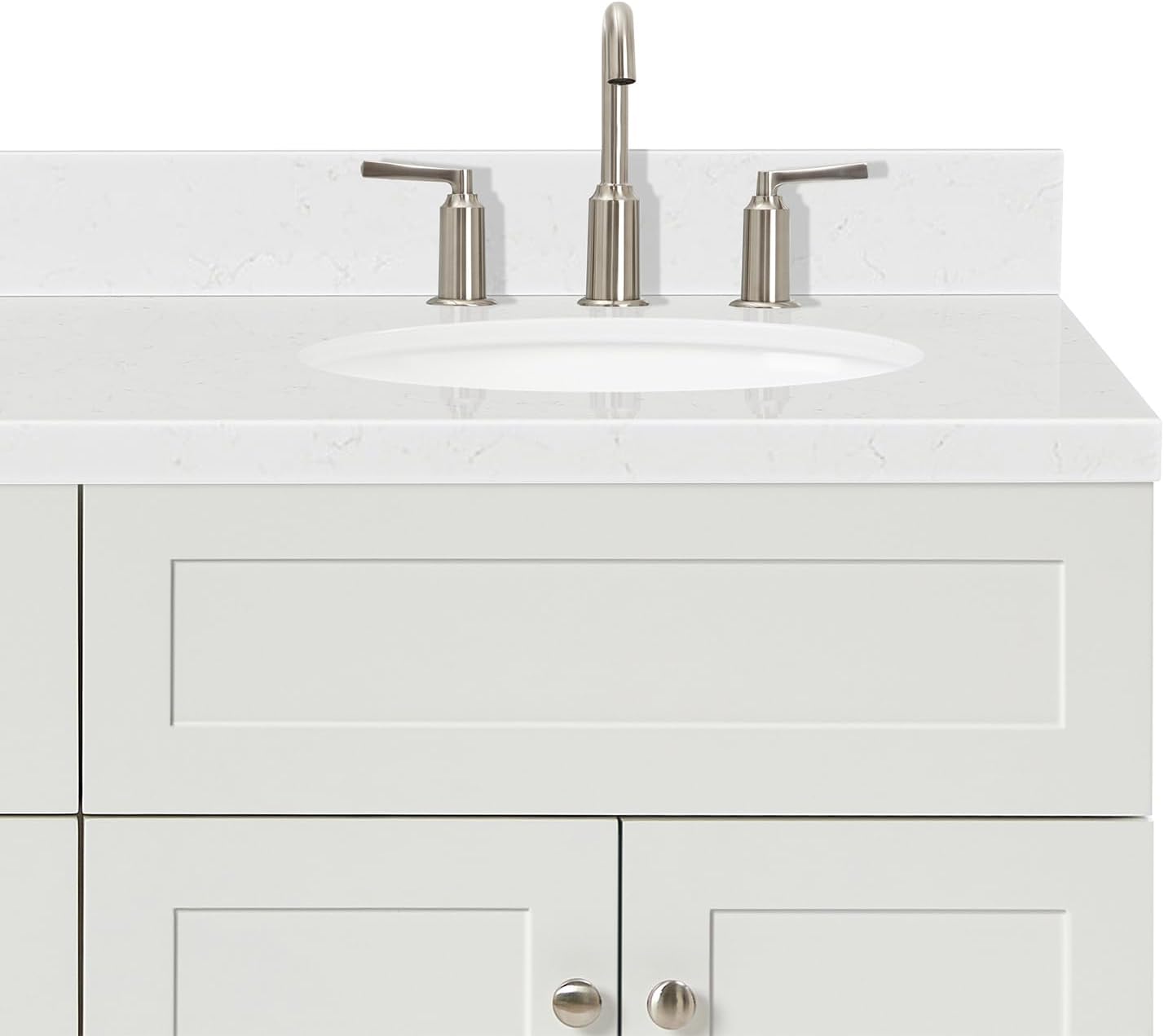 ARIEL Hamlet 66-inch Bathroom Vanity with Sink,Solid Wood, 1.5-inch Carrara White Quartz Countertop & Backsplash, Double Oval Porcelain Sink, 4 Soft Closing Doors, 3 Dovetail Drawers, White